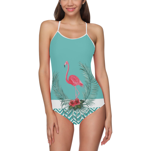 Retro Flamingo Chevron Strap Swimsuit ( Model S05)