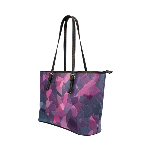 purple pink magenta mosaic #purple Leather Tote Bag/Small (Model 1651)