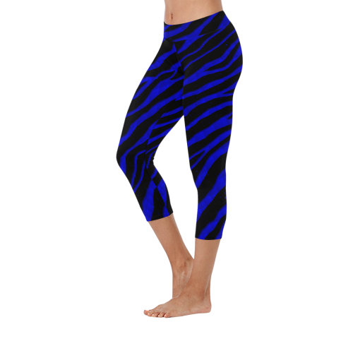 Ripped SpaceTime Stripes - Blue Women's Low Rise Capri Leggings (Invisible Stitch) (Model L08)
