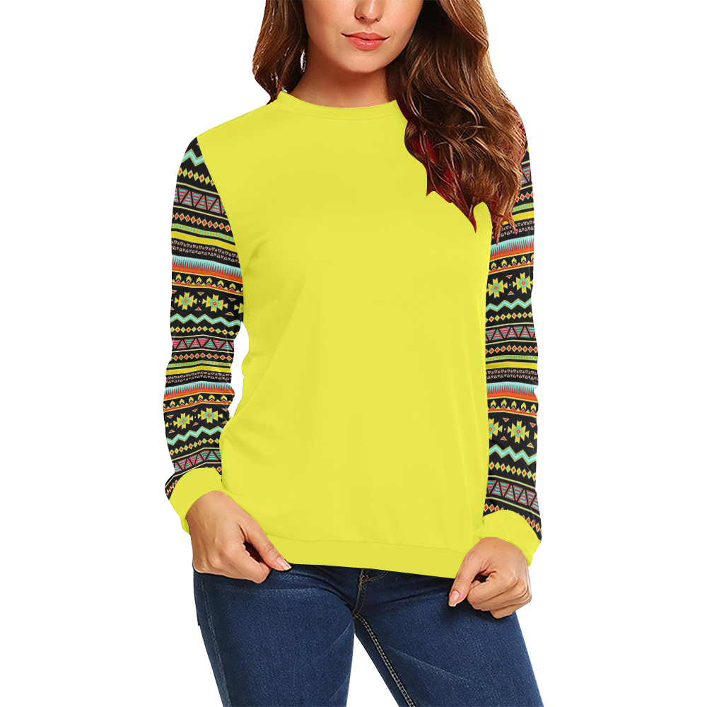 bright tribal All Over Print Crewneck Sweatshirt for Women (Model H18)