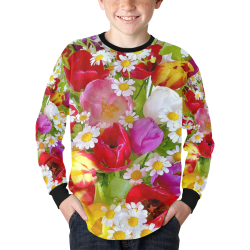 flowers Kids' Rib Cuff Long Sleeve T-shirt (Model T64)