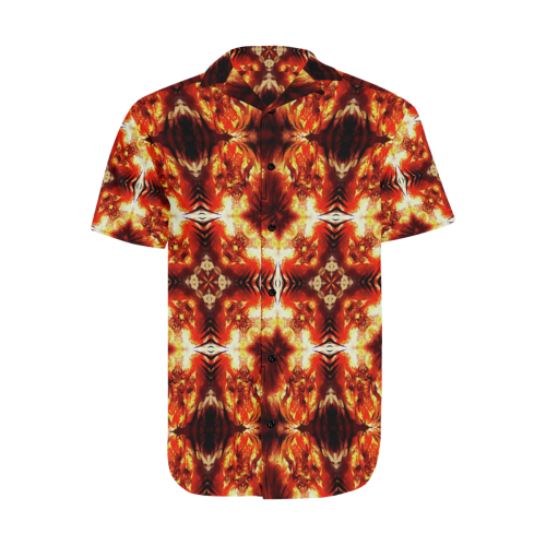 Infernal Fire Occult Underground Satin Dress Shirt Men's Short Sleeve Shirt with Lapel Collar (Model T54)