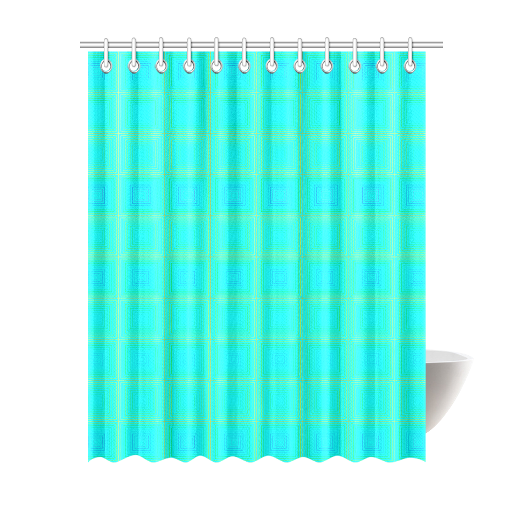 Baby blue yellow multicolored multiple squares Shower Curtain 69"x84"