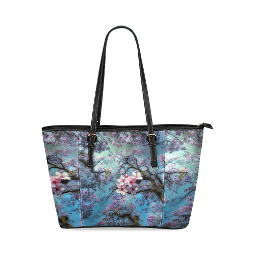 Cherry blossomL Leather Tote Bag/Small (Model 1640)
