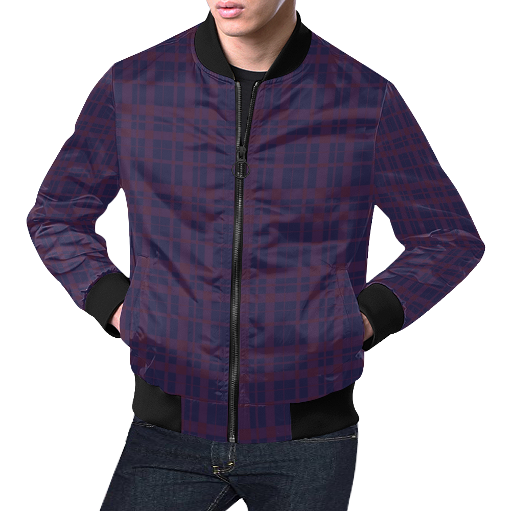 Purple Plaid Rock Style All Over Print Bomber Jacket for Men (Model H19)