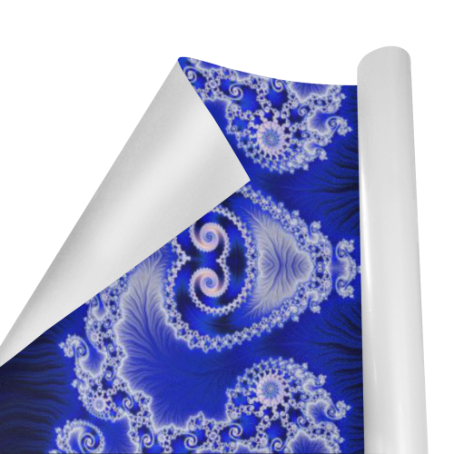 Blue and White Hearts  Lace Fractal Abstract Gift Wrapping Paper 58"x 23" (1 Roll)
