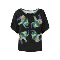 Patchwork Elephant Batwing Blouse Women's Batwing-Sleeved Blouse T shirt (Model T44)