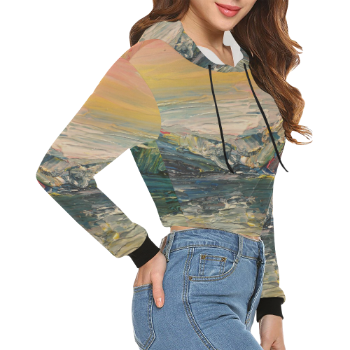 Mountains painting All Over Print Crop Hoodie for Women (Model H22)