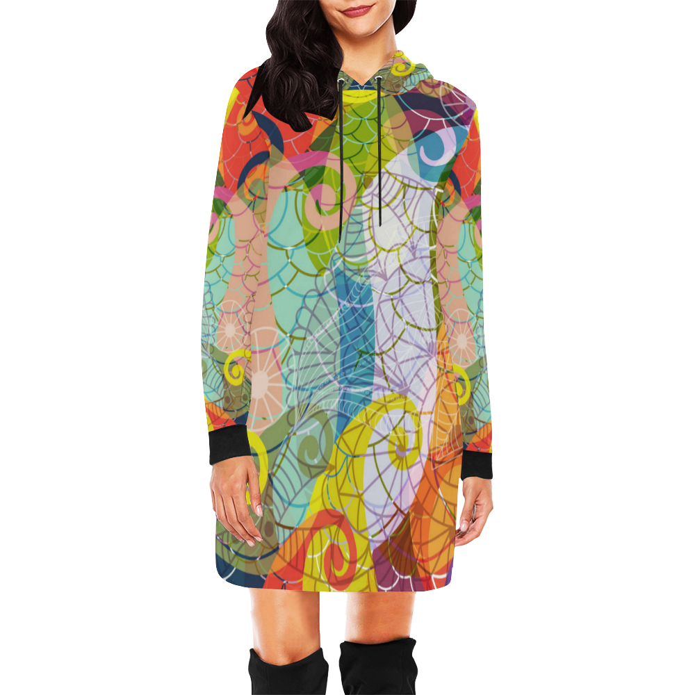 Colorful Translucent Pattern All Over Print Hoodie Mini Dress (Model H27)