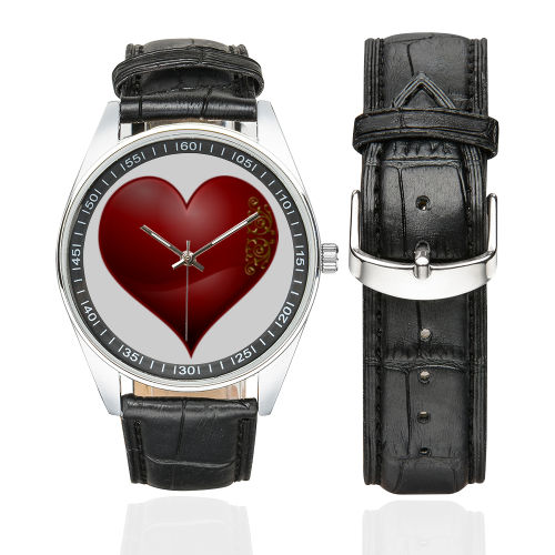 Heart  Las Vegas Symbol Playing Card Shape (White) Men's Casual Leather Strap Watch(Model 211)