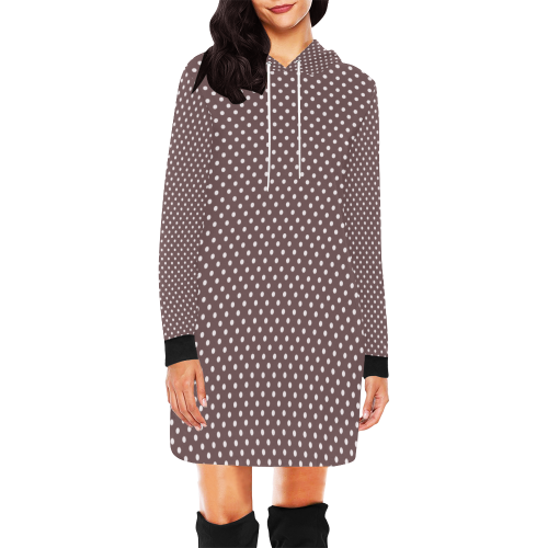 Chocolate brown polka dots All Over Print Hoodie Mini Dress (Model H27)