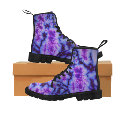 tie dye in shades of purple Martin Boots for Men (Black) (Model 1203H)