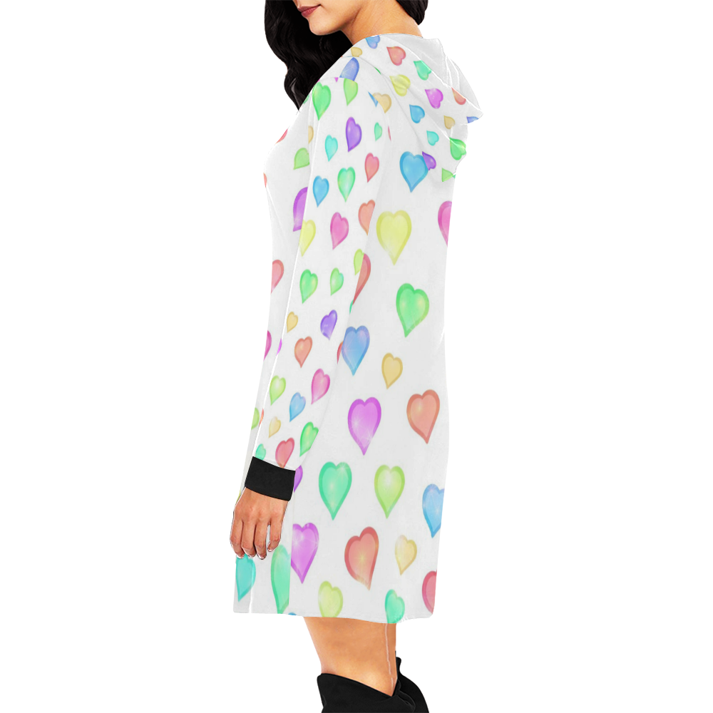 Pastel Hearts All Over Print Hoodie Mini Dress (Model H27)