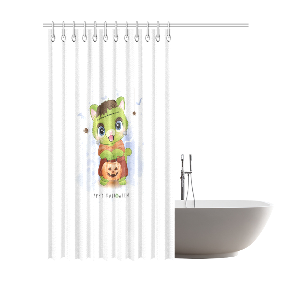 Happy Halloween Cute Frankienkitty Shower Curtain 72"x84"