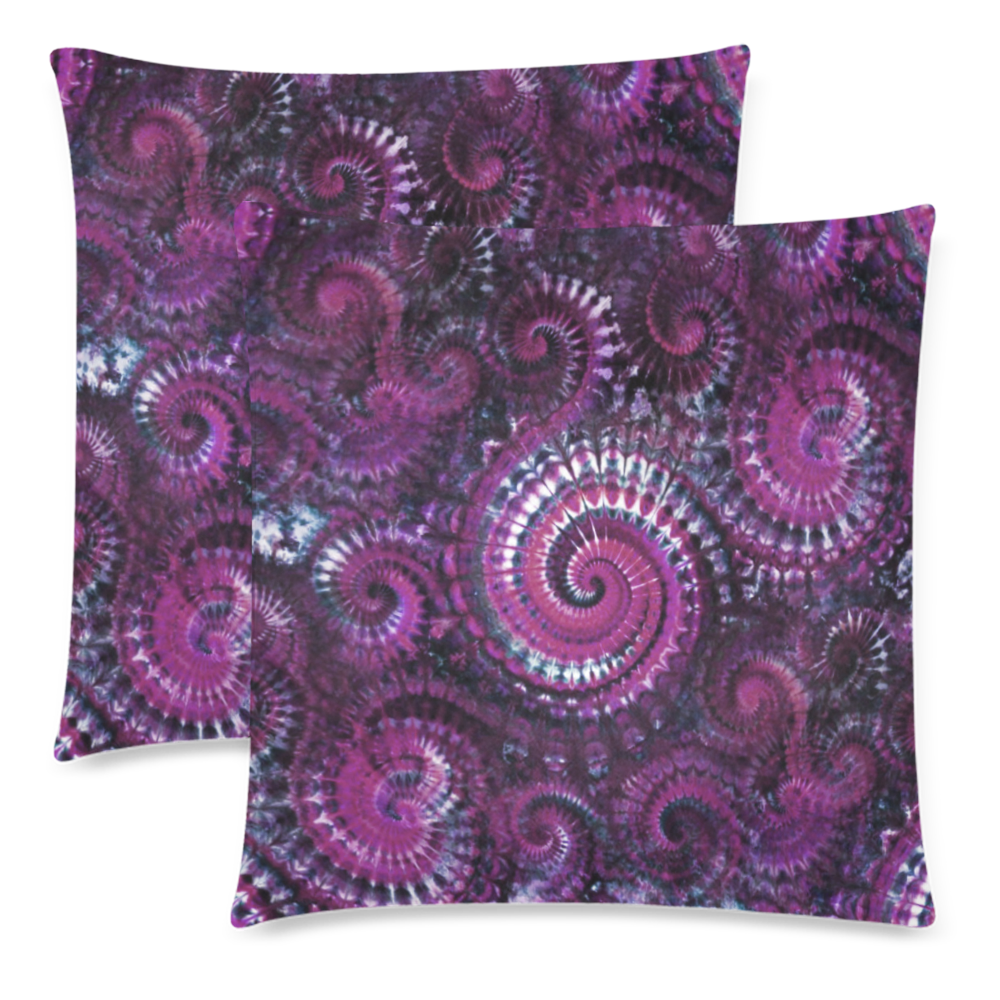 Purple Tie Dye Crazy Spirals Custom Zippered Pillow Cases 18"x 18" (Twin Sides) (Set of 2)