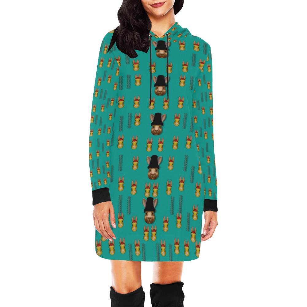 Happy rabbits in the green free grass All Over Print Hoodie Mini Dress (Model H27)