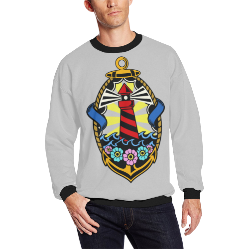 Lighthouse Modern Grey Men's Oversized Fleece Crew Sweatshirt/Large Size(Model H18)