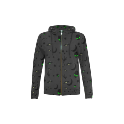 Alien Flying Saucers Stars Pattern on Charcoal All Over Print Full Zip Hoodie for Kid (Model H14)