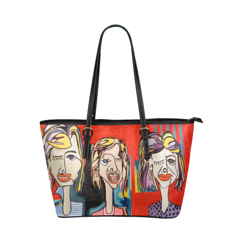 Womens Faces Abstract Leather Tote Bag/Small (Model 1651)