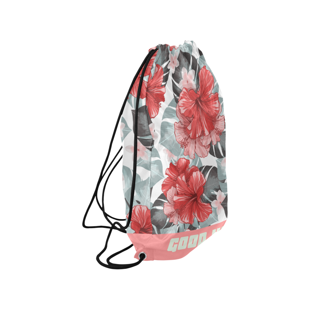 Juliette tropical leaves and hibiscus Medium Drawstring Bag Model 1604 (Twin Sides) 13.8"(W) * 18.1"(H)