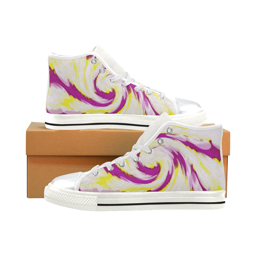 Pink Yellow Tie Dye Swirl Abstract High Top Canvas Women's Shoes/Large Size (Model 017)