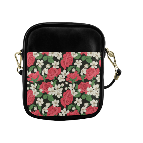 Pink, White and Black Floral Sling Bag (Model 1627)