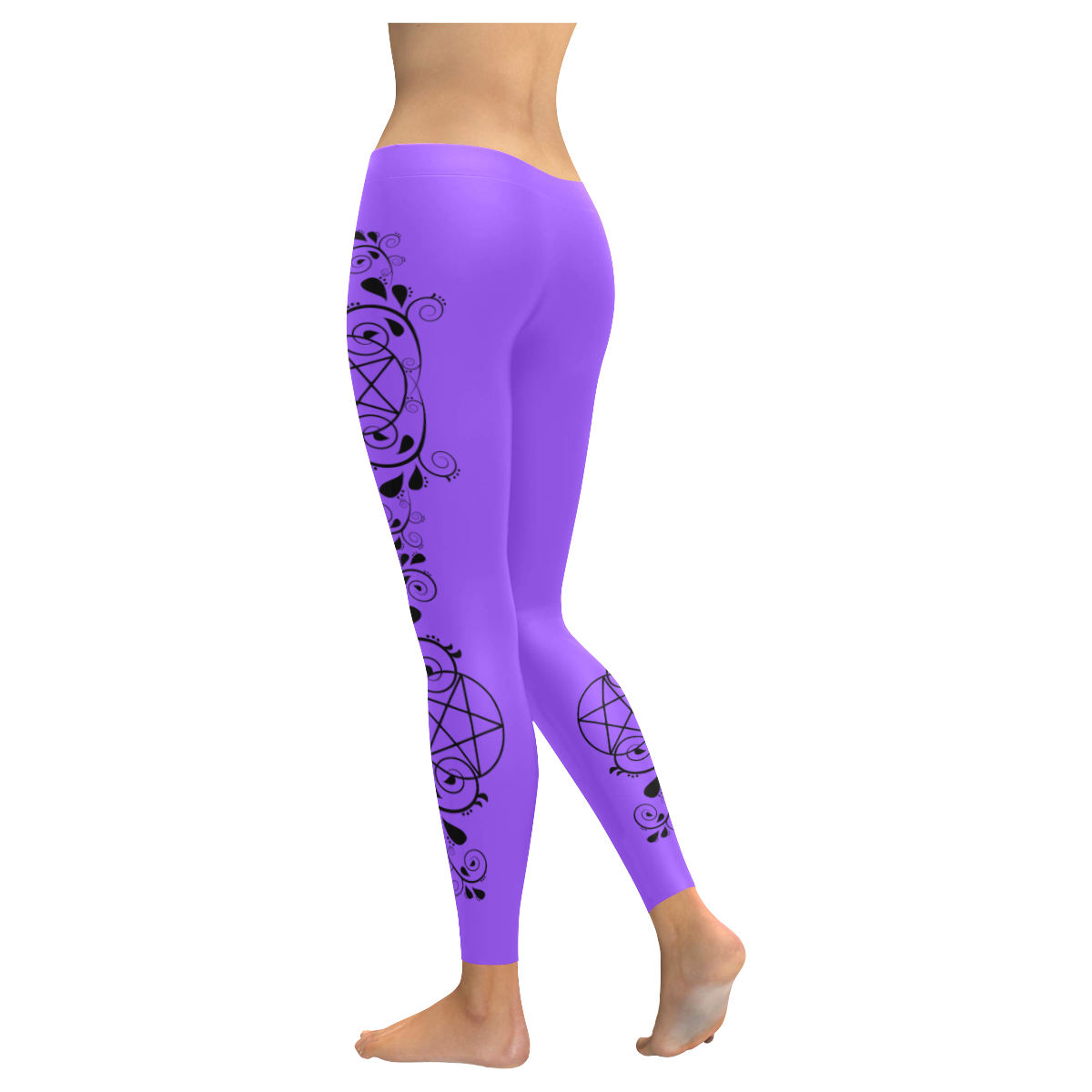 Light Purple Pentacle Cheeky Witch Wiccan Pagan Women's Low Rise Leggings (Invisible Stitch) (Model L05)