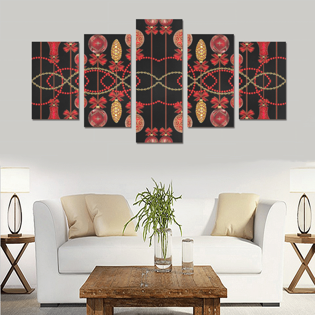Red and Gold Christmas Ornaments Canvas Print Sets C (No Frame)