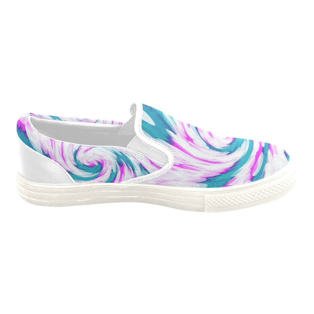 Turquoise Pink Tie Dye Swirl Abstract Slip-on Canvas Shoes for Kid (Model 019)