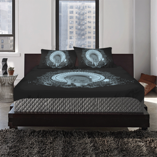 Wolf in black and blue 3-Piece Bedding Set