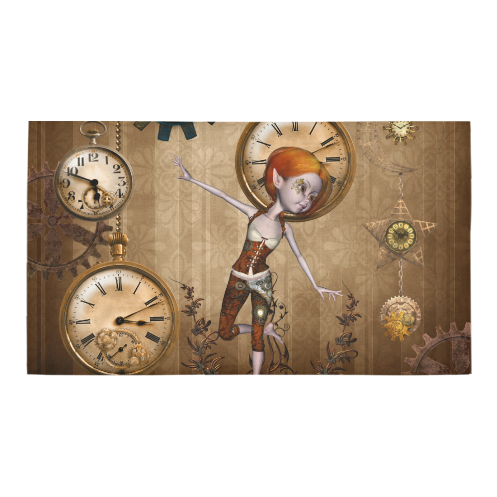 Steampunk girl, clocks and gears Bath Rug 16''x 28''