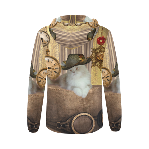 Funny steampunk cat All Over Print Full Zip Hoodie for Women (Model H14)