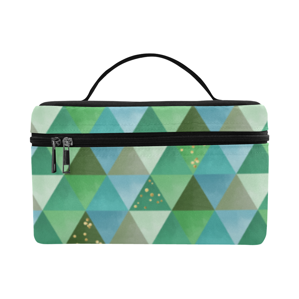 Triangle Pattern - Green Teal Khaki Moss Cosmetic Bag/Large (Model 1658)
