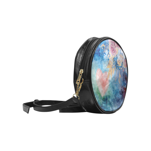 Heart and Flowers - Pink and Blue Round Sling Bag (Model 1647)