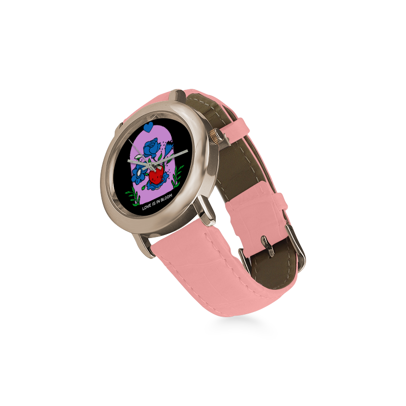 reloj de pulsera ove is in bloom Women's Rose Gold Leather Strap Watch(Model 201)