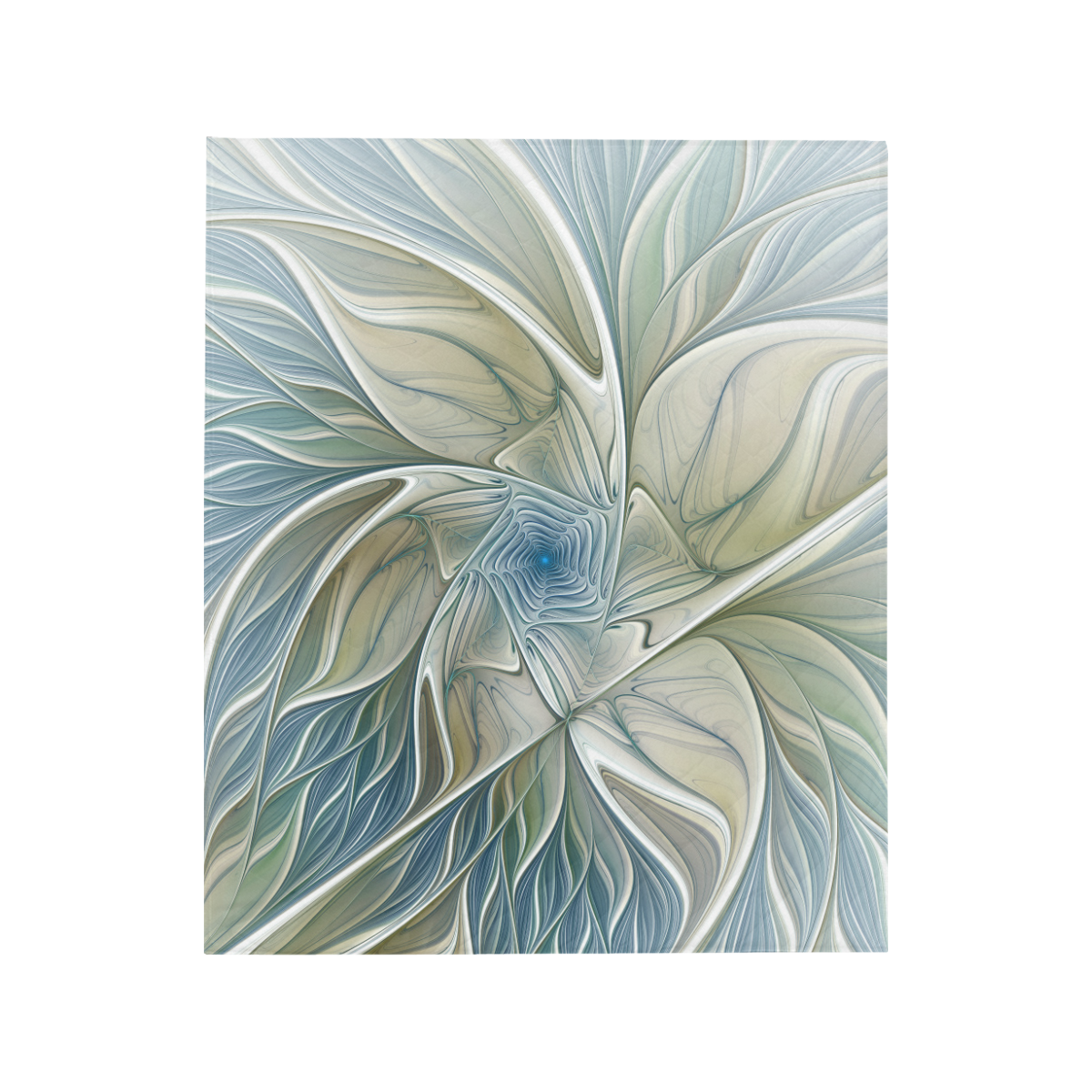 Floral Fantasy Pattern Abstract Blue Khaki Fractal Art Quilt 50"x60"