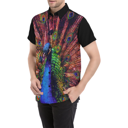 Impressionist Peacock Men's All Over Print Short Sleeve Shirt (Model T53)