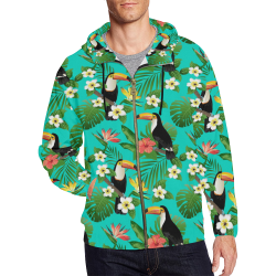 Tropical Summer Toucan Pattern All Over Print Full Zip Hoodie for Men (Model H14)