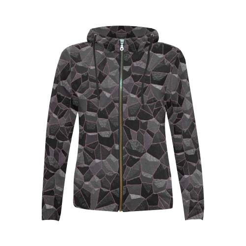 Anthracite All Over Print Full Zip Hoodie for Women (Model H14)