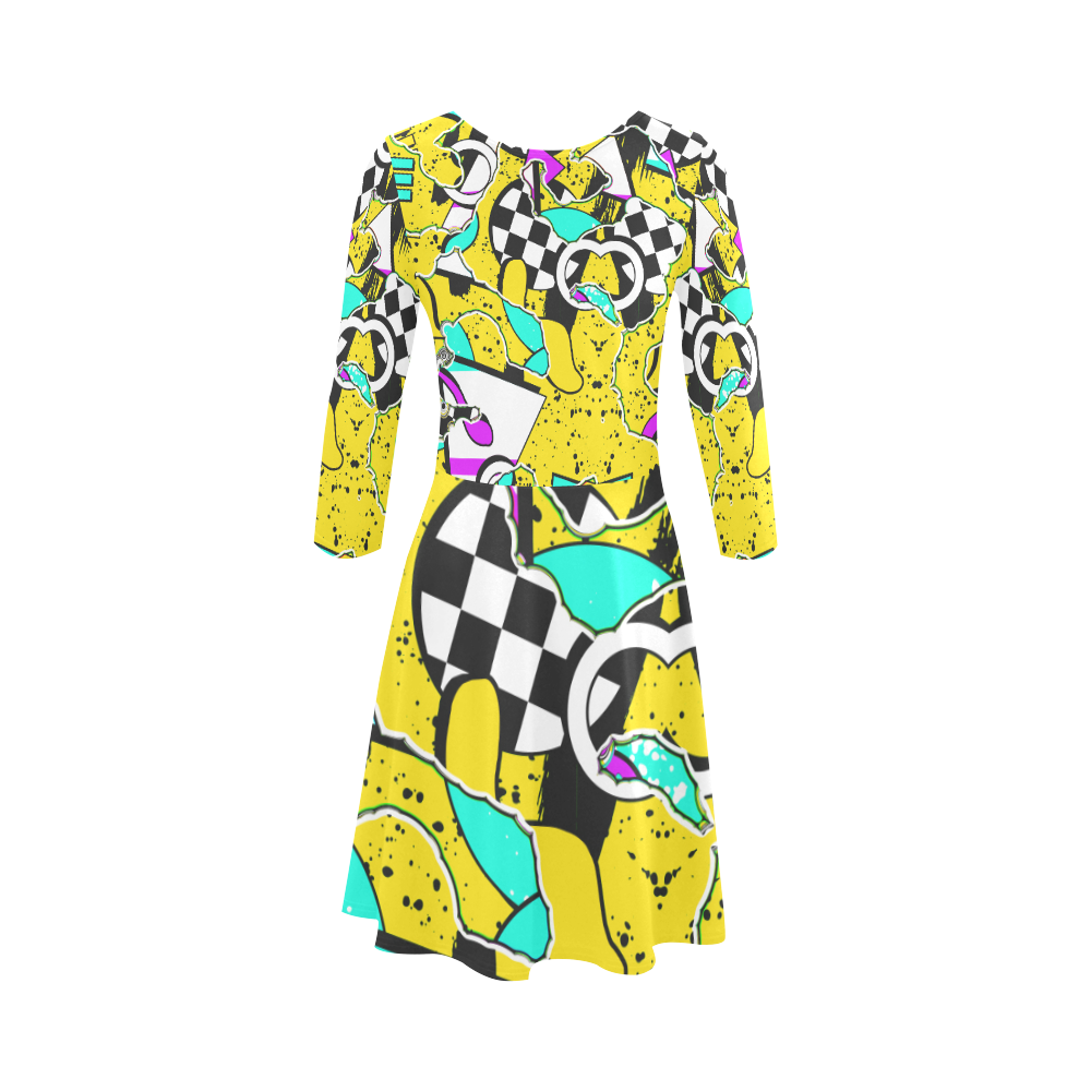 Shapes on a yellow background 3/4 Sleeve Sundress (D23)