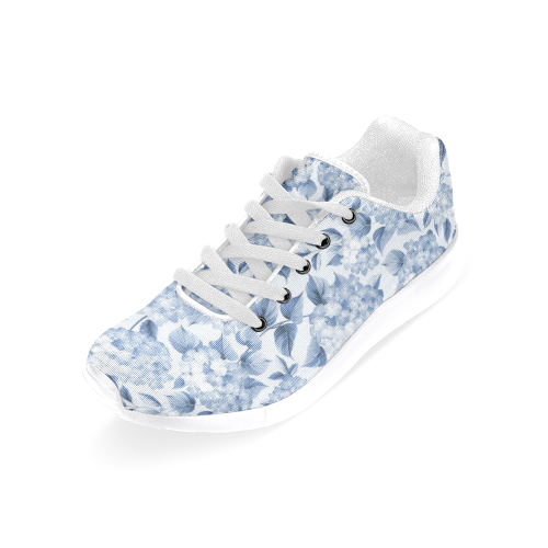 Blue and White Floral Pattern Women’s Running Shoes (Model 020)