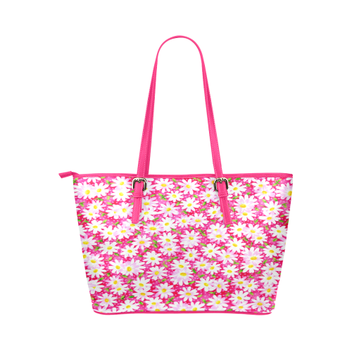 Friendly Daisy Leather Tote Bag/Large (Model 1651)