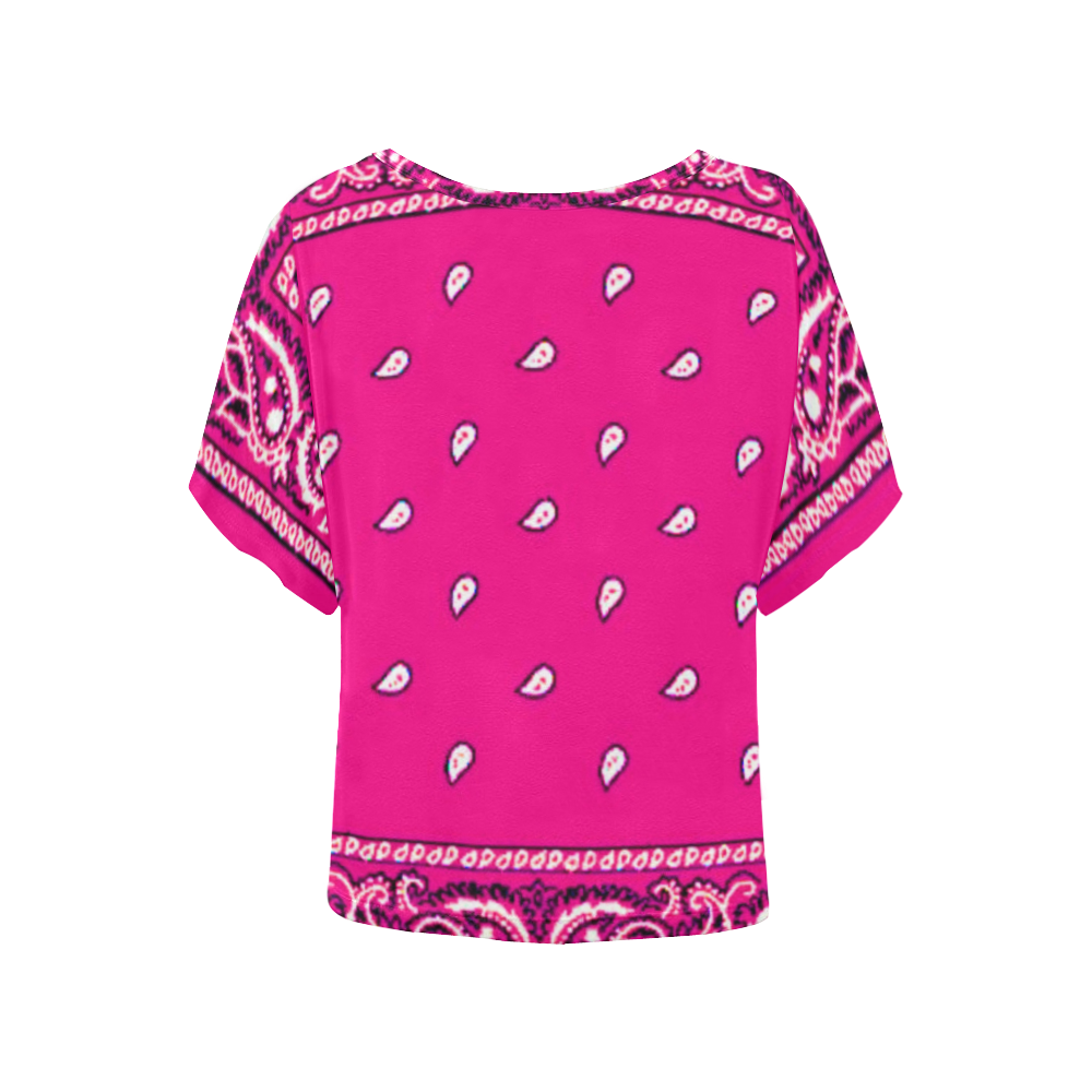 KERCHIEF PATTERN PINK Women's Batwing-Sleeved Blouse T shirt (Model T44)