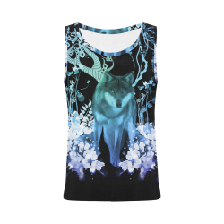 Awesome wolf with flowers All Over Print Tank Top for Women (Model T43)
