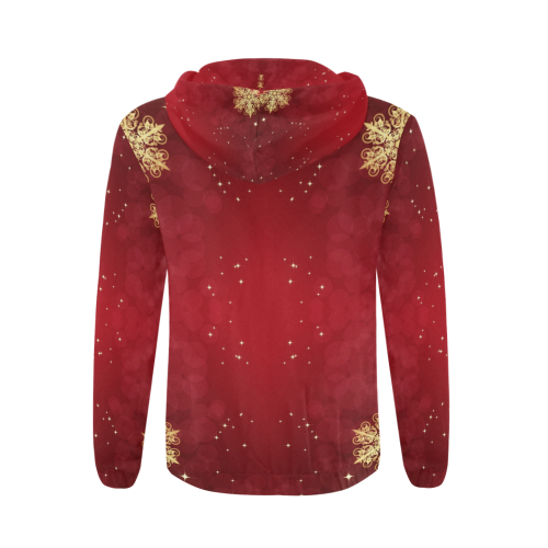 Golden Christmas Ornaments on Red All Over Print Full Zip Hoodie for Men/Large Size (Model H14)