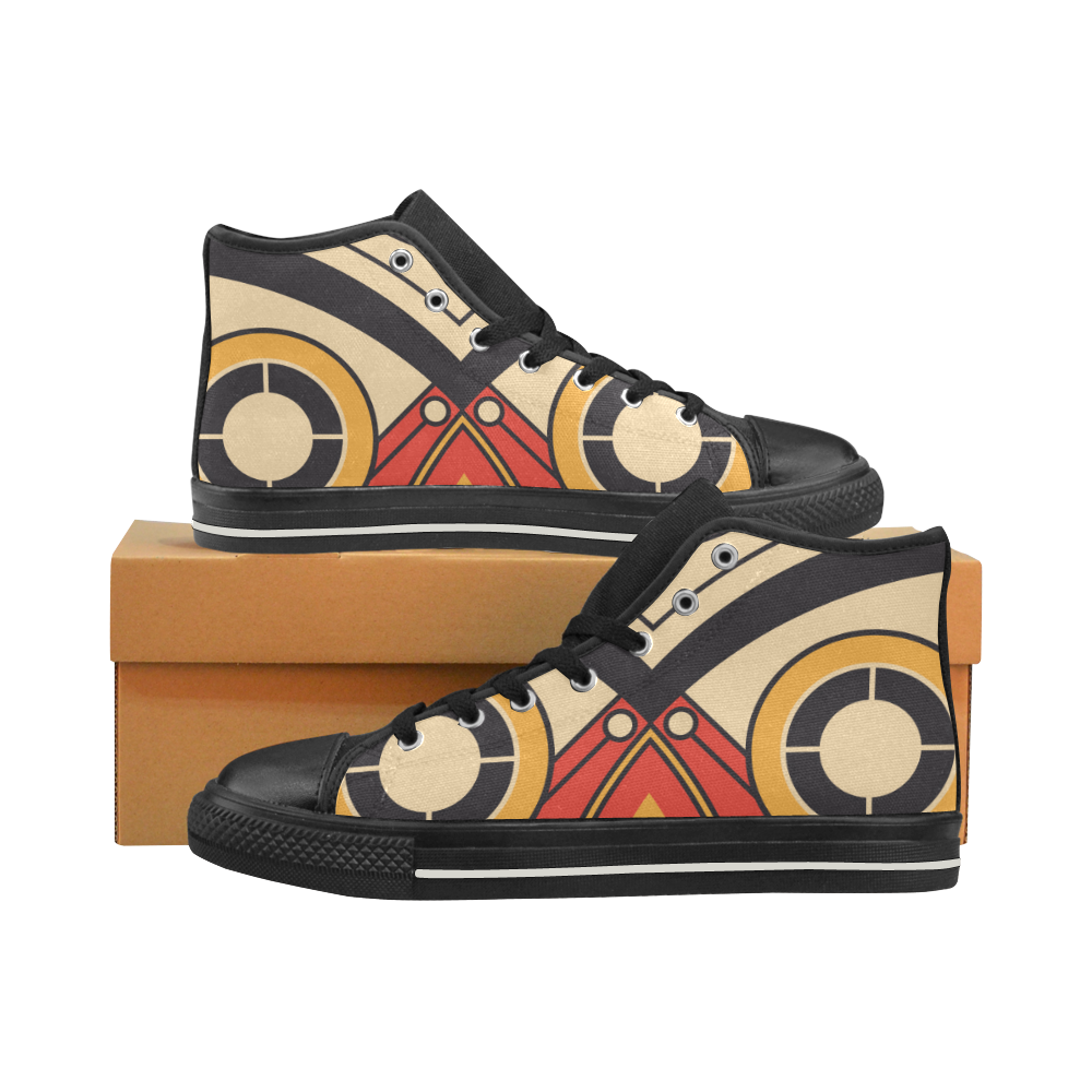 Geo Aztec Bull Tribal High Top Canvas Shoes for Kid (Model 017)
