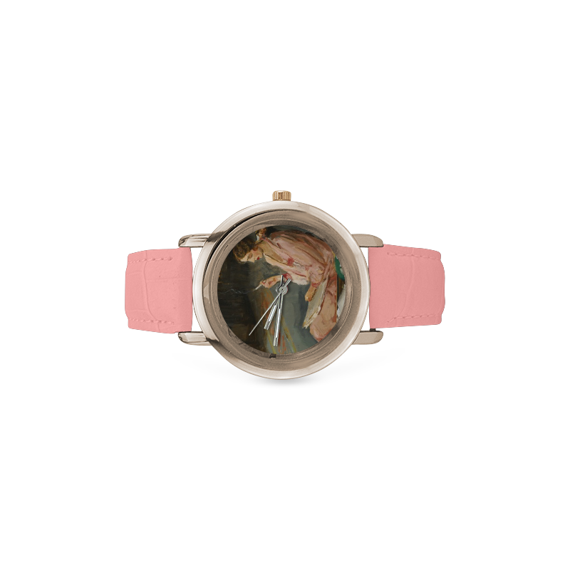 LADY WITH BOOK Women's Rose Gold Leather Strap Watch(Model 201)