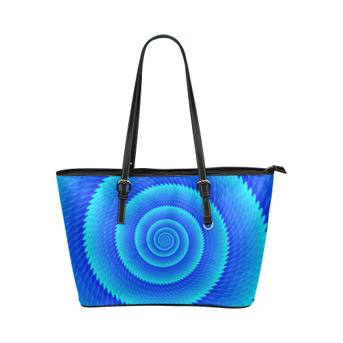 Blue spiral wave Leather Tote Bag/Small (Model 1651)