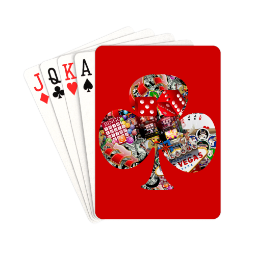 Club Playing Card Shape - Las Vegas Icons on Red Playing Cards 2.5"x3.5"