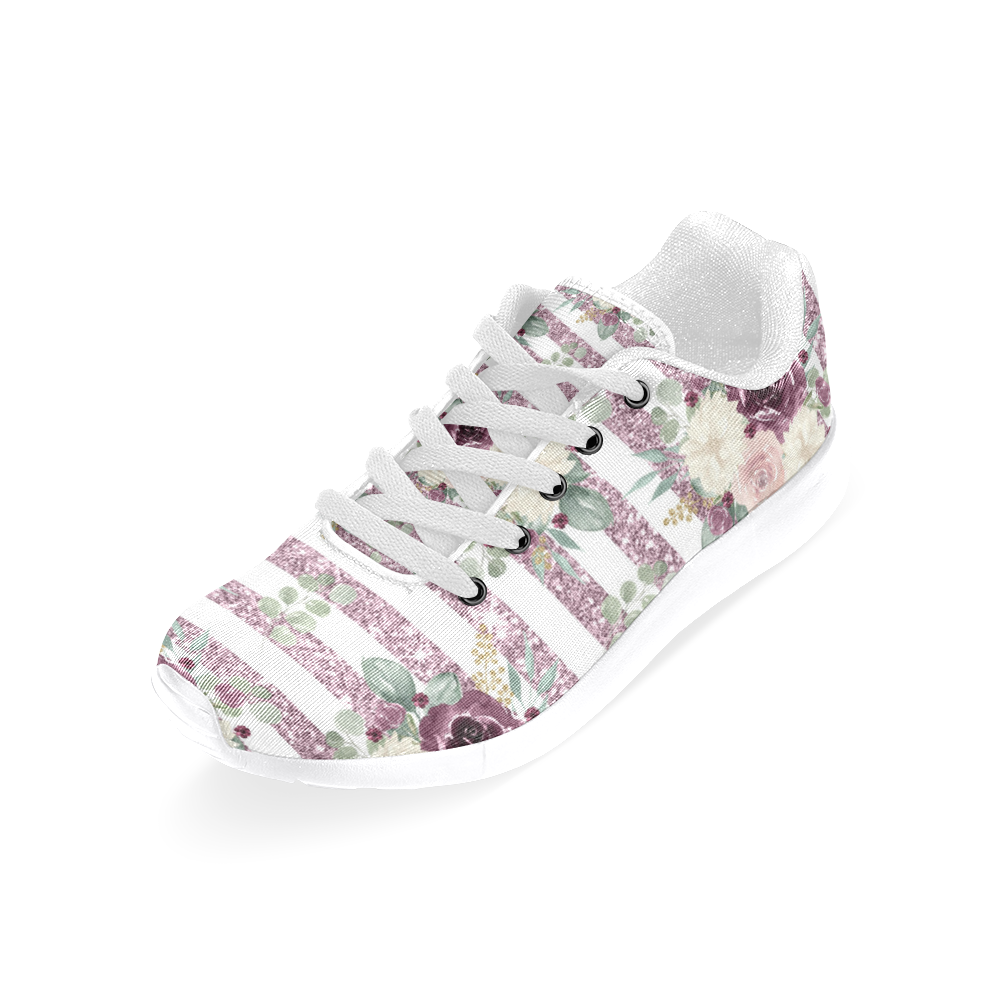 Floral Flower, Plum Watercolor Women’s Running Shoes (Model 020)